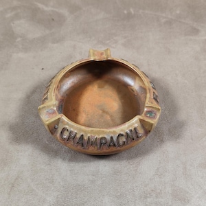 Advertising Ashtray Champagne Roger Hissette in Faience Made in France Vintage 1970