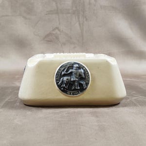 RARE Taittinger Champagne Ashtray in White and Black Ceramic Made in France Vintage 1970