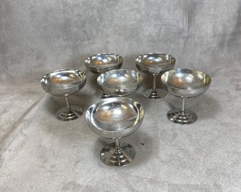 Set of 6 Letang Remy ice cream bowls  in 18/10 stainless steel vintage Made in France