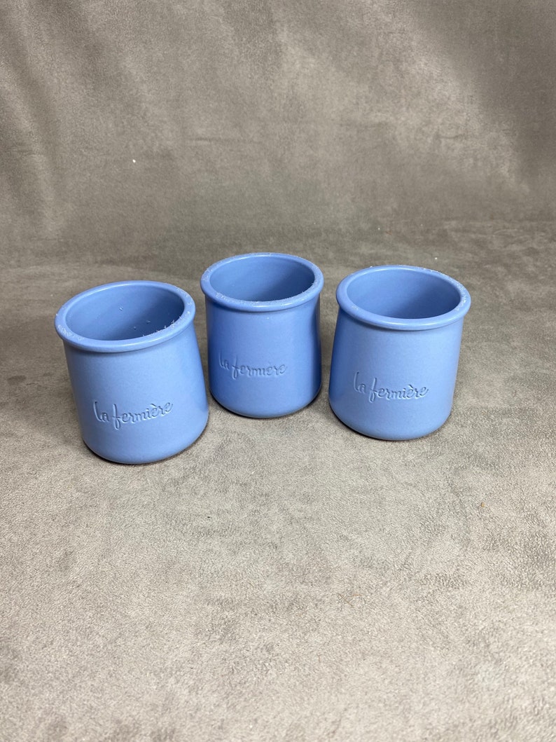 6 pots de yaourt La fermière en terre cuite émaillée bleu turquoise vintage made in France image 3