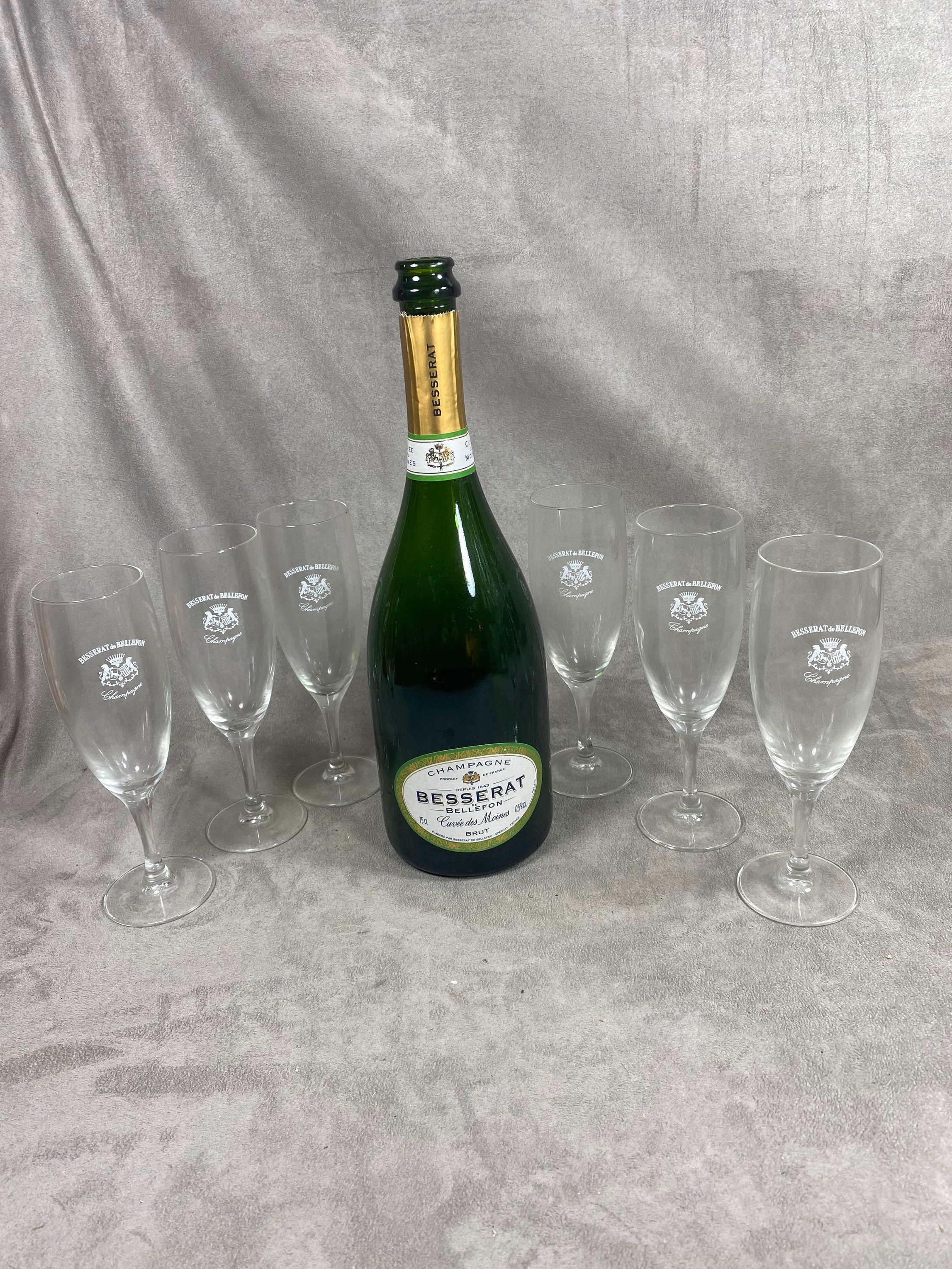 Lot de 6 Coupes à Champagne en Verre Besserat Bellefon Vintage Made in France