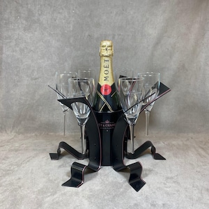 VERY RARE Table centre with bucket and 6 pomponnes champagne Moet and Chandon in vintage metal Made in France