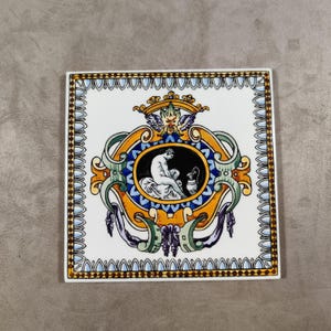 RARE Tile Gien model Renaissance white faience Original Made in France 1900