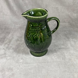 Green pitcher in faience of Sarreguemines vintage Made in France 1920s