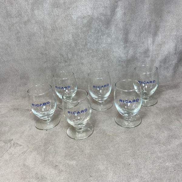 Lot de 6 verres ballon RICARD vintage articles publicitaires | Made in France | Années 1990