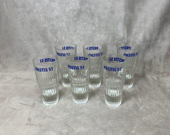 Set of 6 Pastis glasses Pastis 51 vintage retro glass Made in France 1970’s