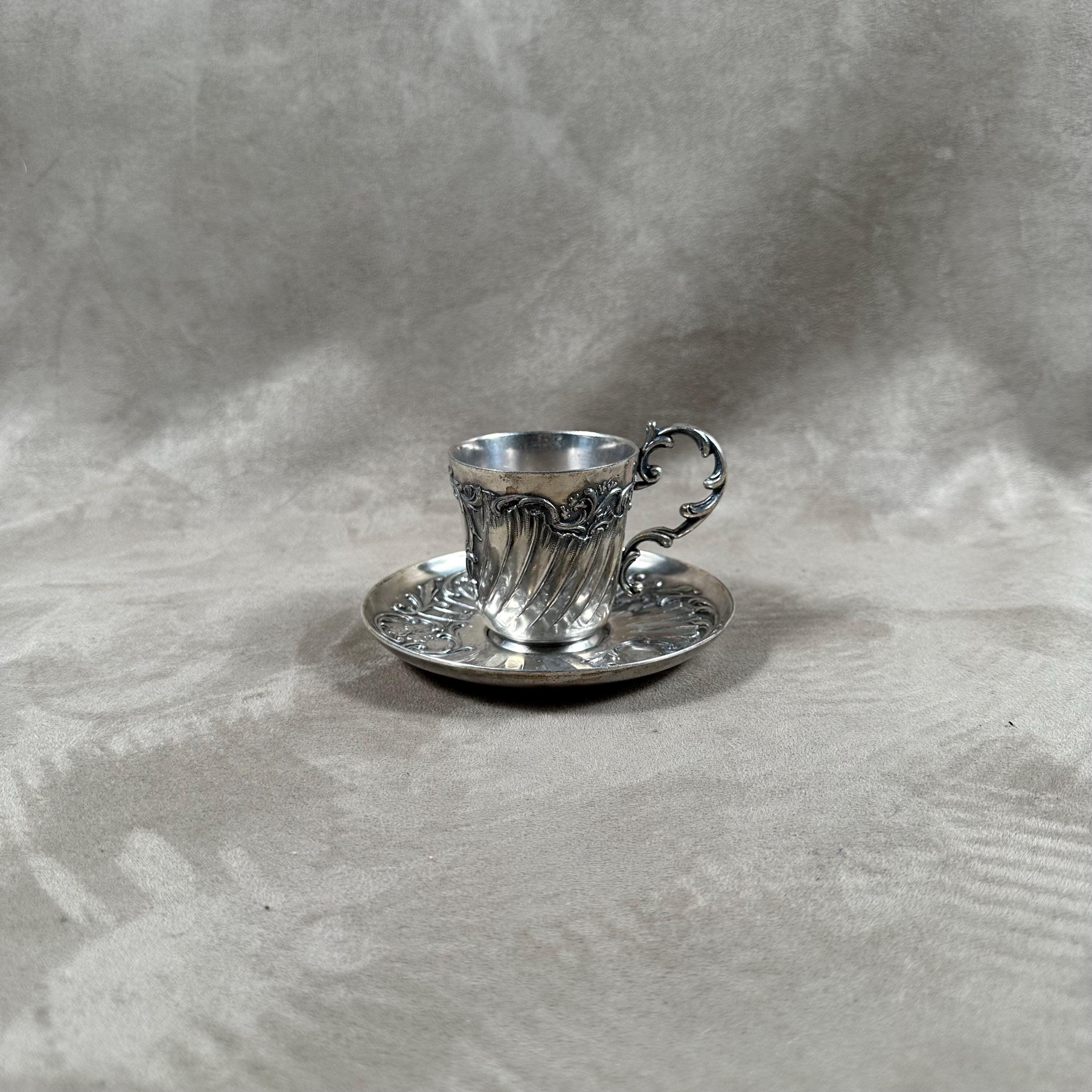 Beautiful Silver Metal Mug With Saucer Gallia Christofle With