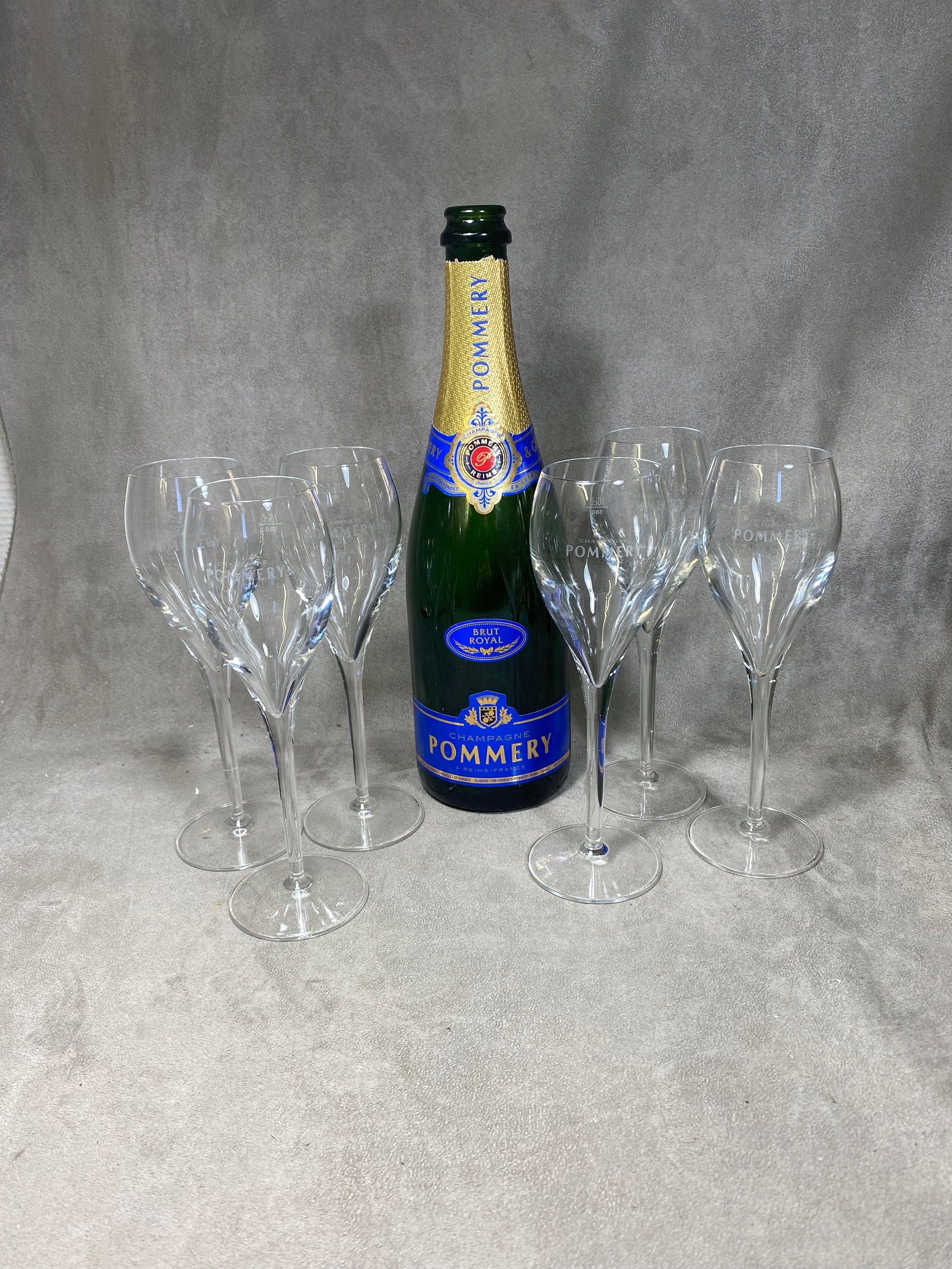 Lot de 6 Flutes en Verre Champagne Pommery Lehman Vintage Made in France