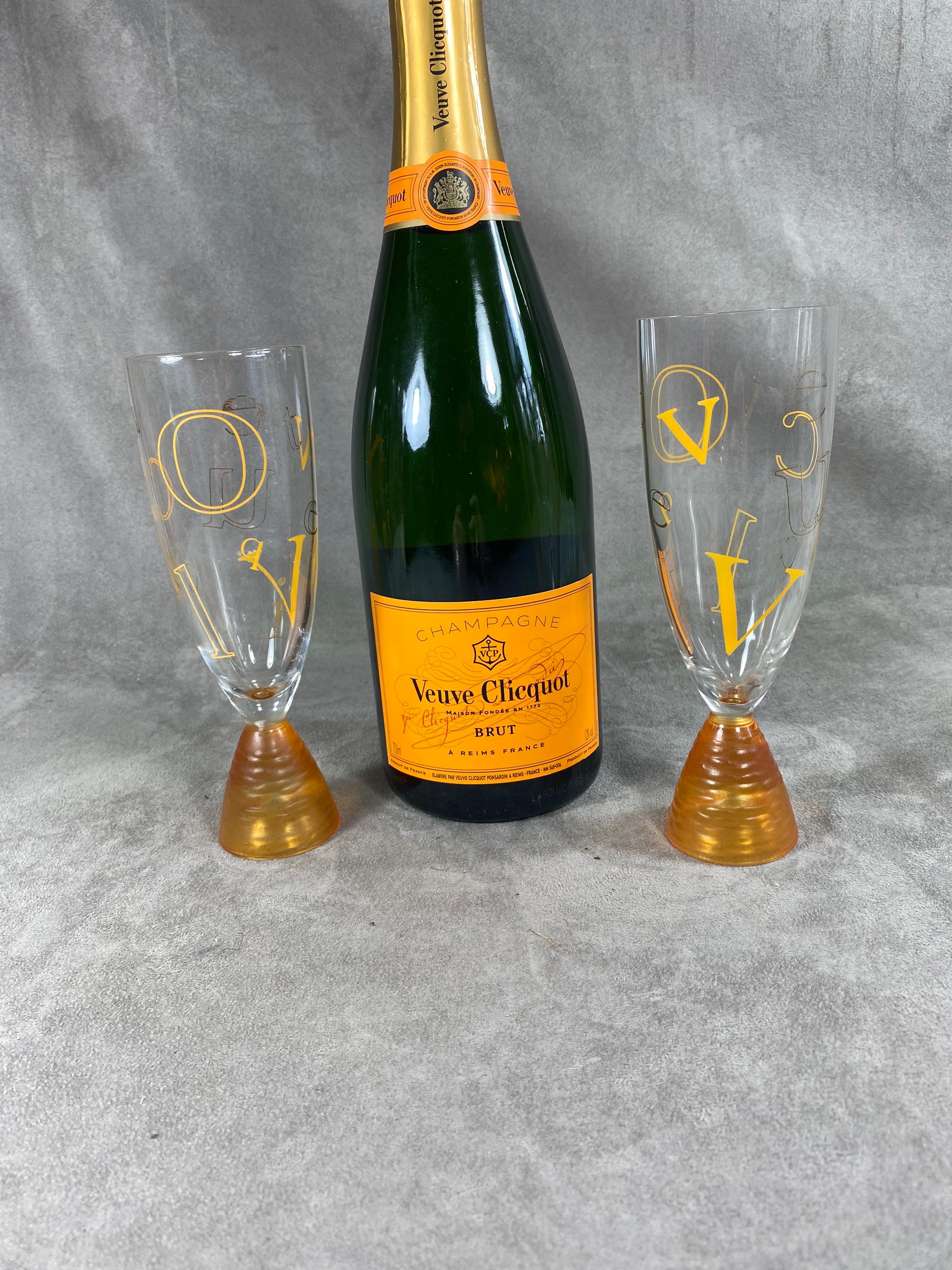 Rare 2 Flûte Alphabet Veuve Clicquot Ponsardin Vintage en Verre Made in France