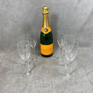 6 Flûtes Veuve Clicquot Authentic blown glass mouth vintage made in France