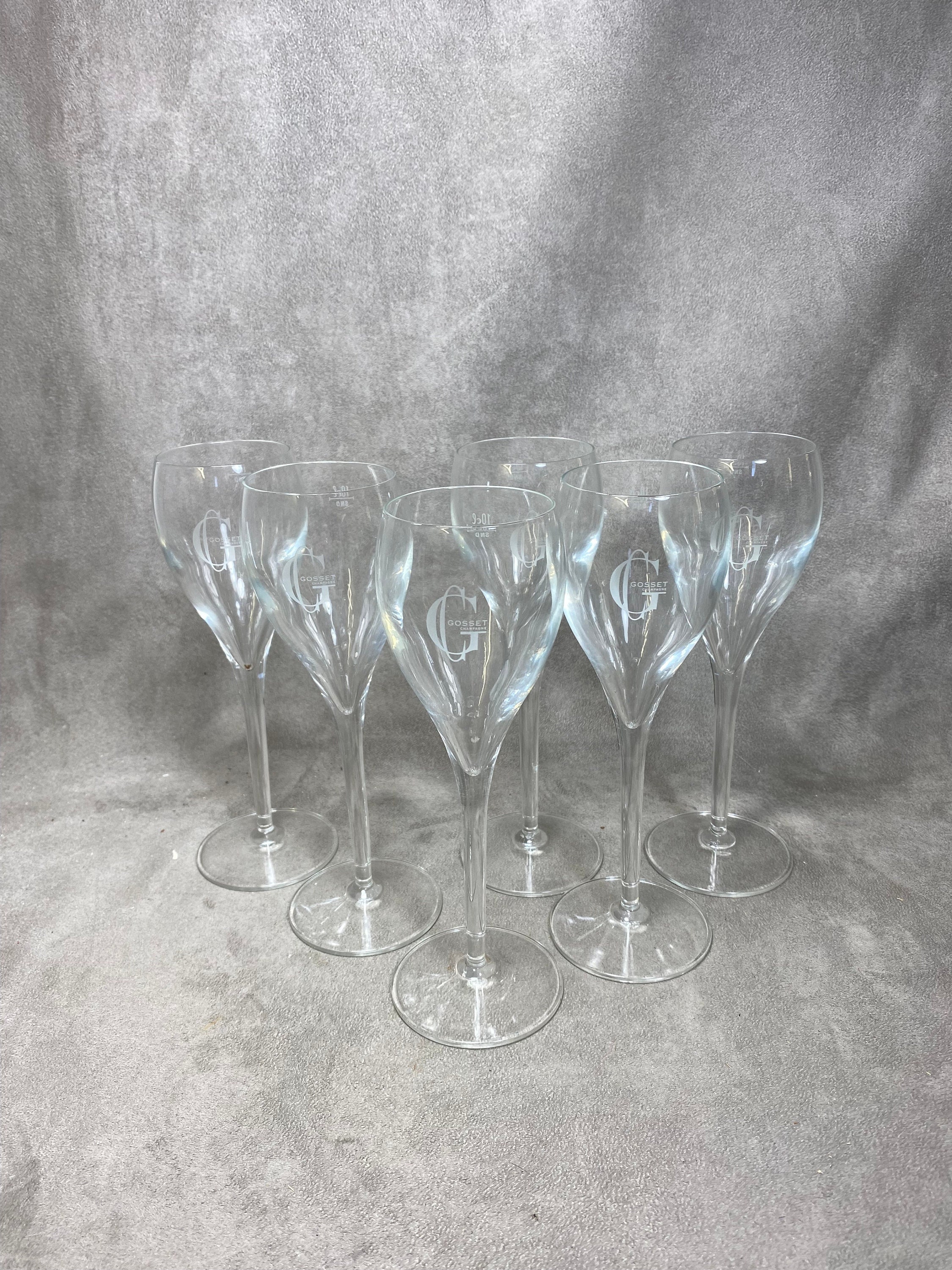 Lot de 6 Flutes en Verre Vintage Champagne Gosset Reims Années 1980