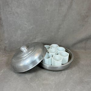 RARE Yogurt maker YALACTA aluminum with 7 jars for yogurt and 1 jar fermenter vintage made in France 1950