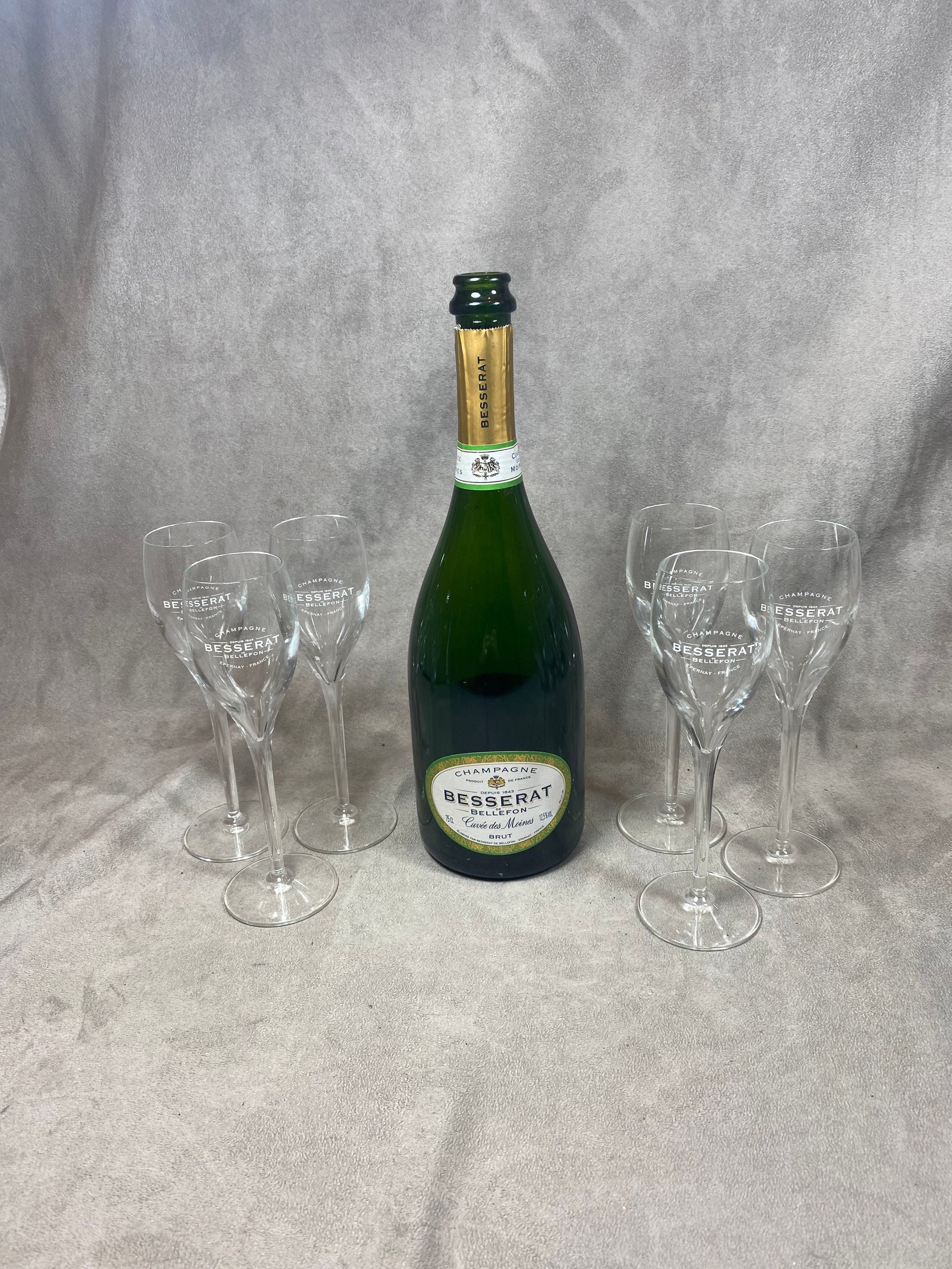 Lot de 6 Coupes à Champagne en Verre Besserat Bellefon Vintage Made in France