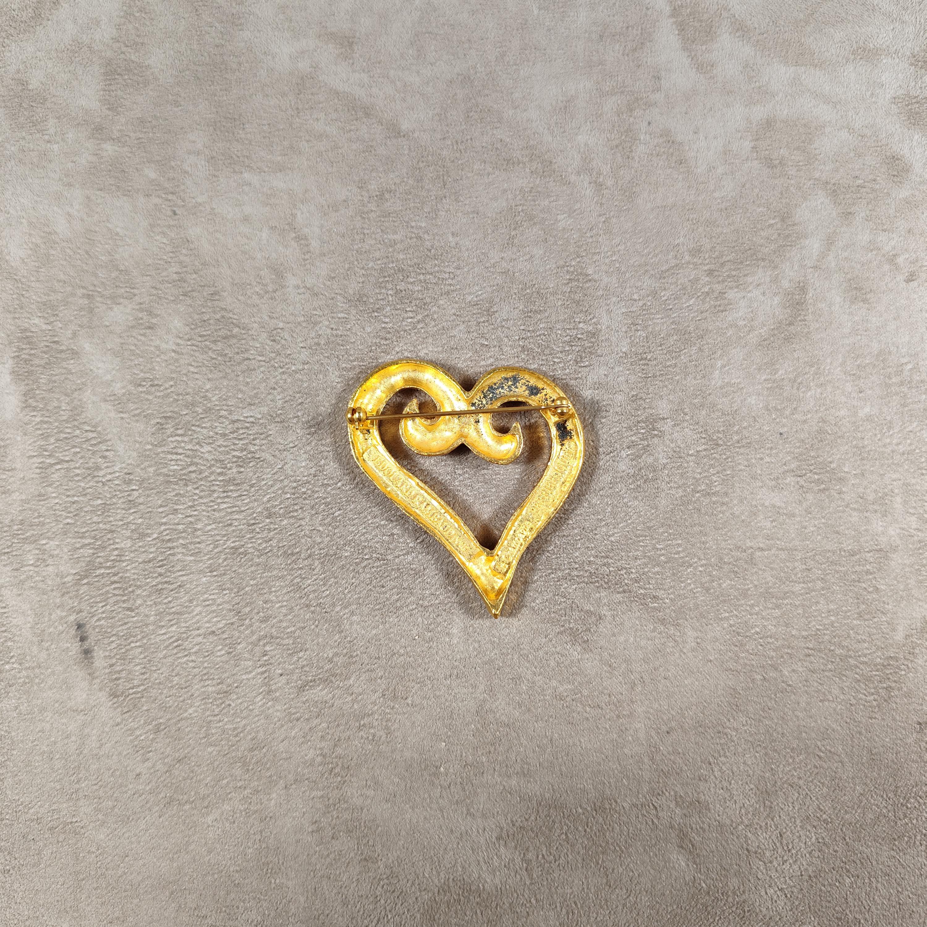 Broche Coeur Vintage Edouard Rambaud Paris - Métal Doré Et Strass - Modèle N°1 - Occasion En Parfait état