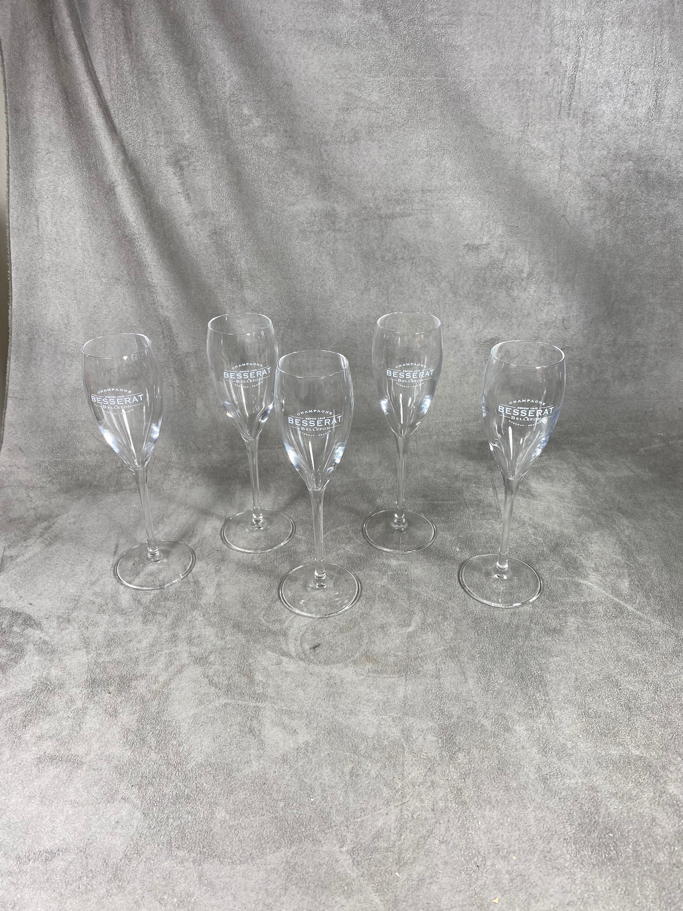 Lot de 5 Coupes à Champagne en Verre Besserat Bellefon Vintage Made in France