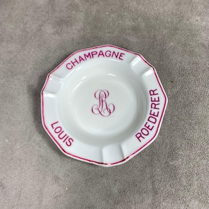 Ashtray Louis Roederer empty-pocket vintage ceramic advertising item white edging red Champagne Reims France vintage