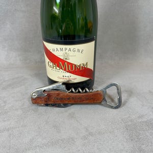 Mumm champagne Bottle opener, Vintage steel and wood corkscrew Made in France, Wine Collectors, French Wine