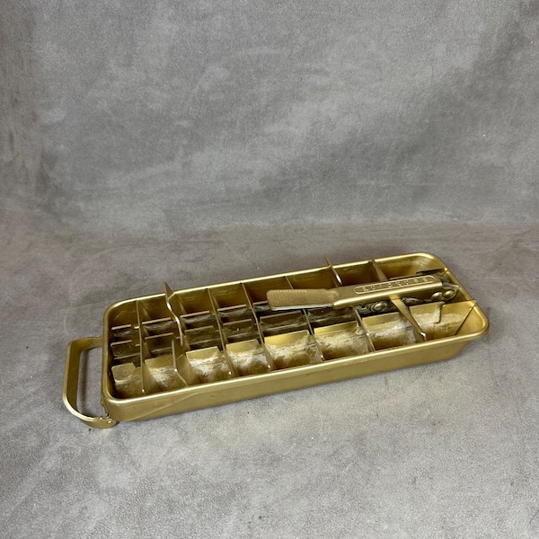 Bac à glaçons Quickube en aluminium doré vintage | Design industriel vintage 1950