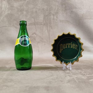 RARE Cendrier Perrier en céramique verte Made in France Vintage 1960