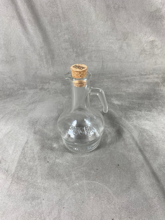 Petite bouteille en verre vintage d'huile d'olive Puget Made in