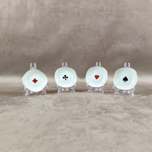 Set de 4 mini Cendrier Décor As de carte à jouer en porcelaine d'art de Limoges Made in France Vintage 1970