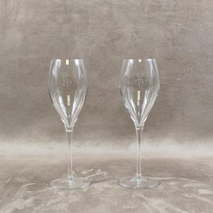 Set of 2 Glass Champagne Flutes Louis Roederer Reims Made in France Vintage 1980