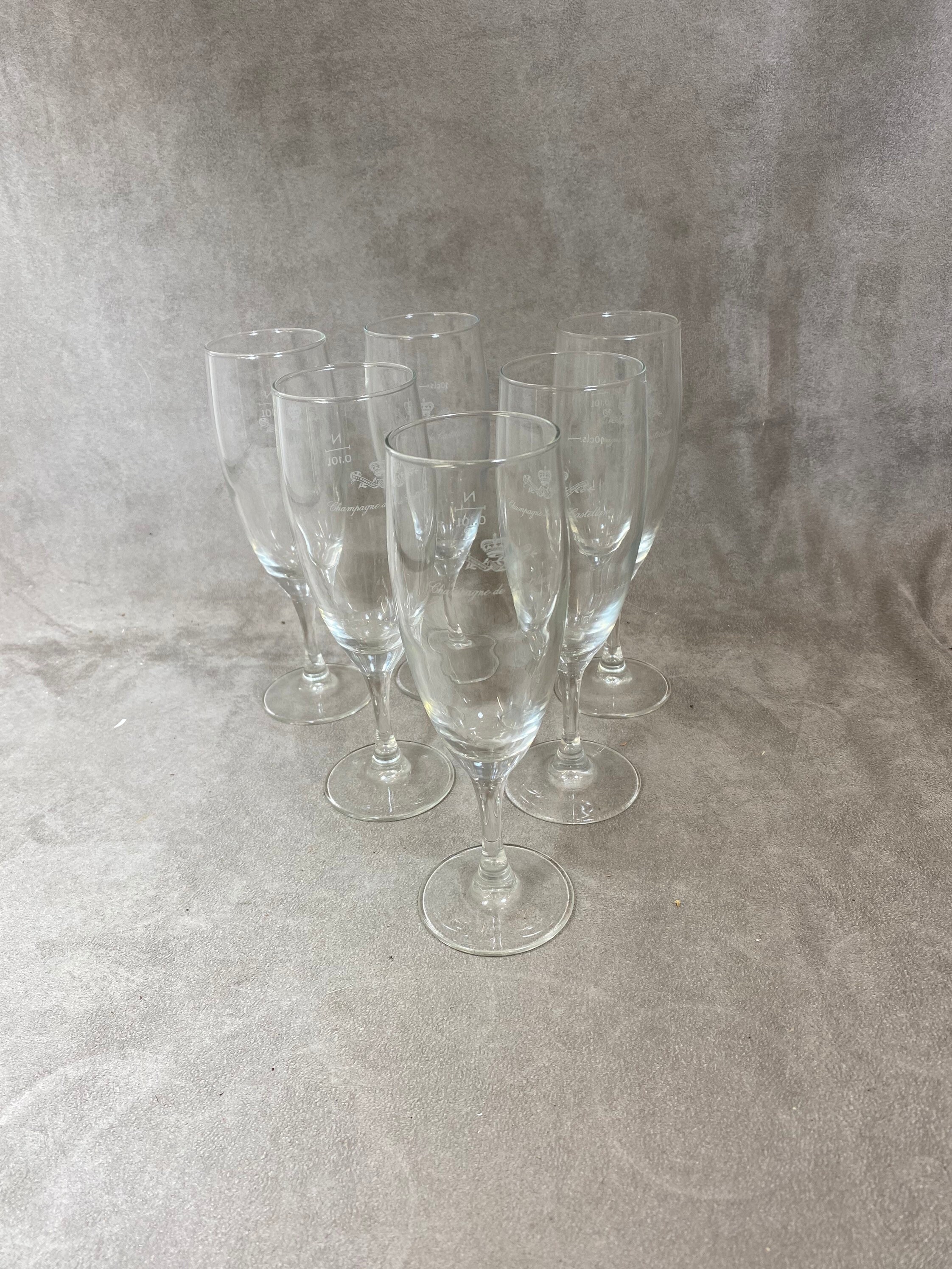 Lot de 6 Flûtes à Champagne en Verre de Castellane Reims Années 1960