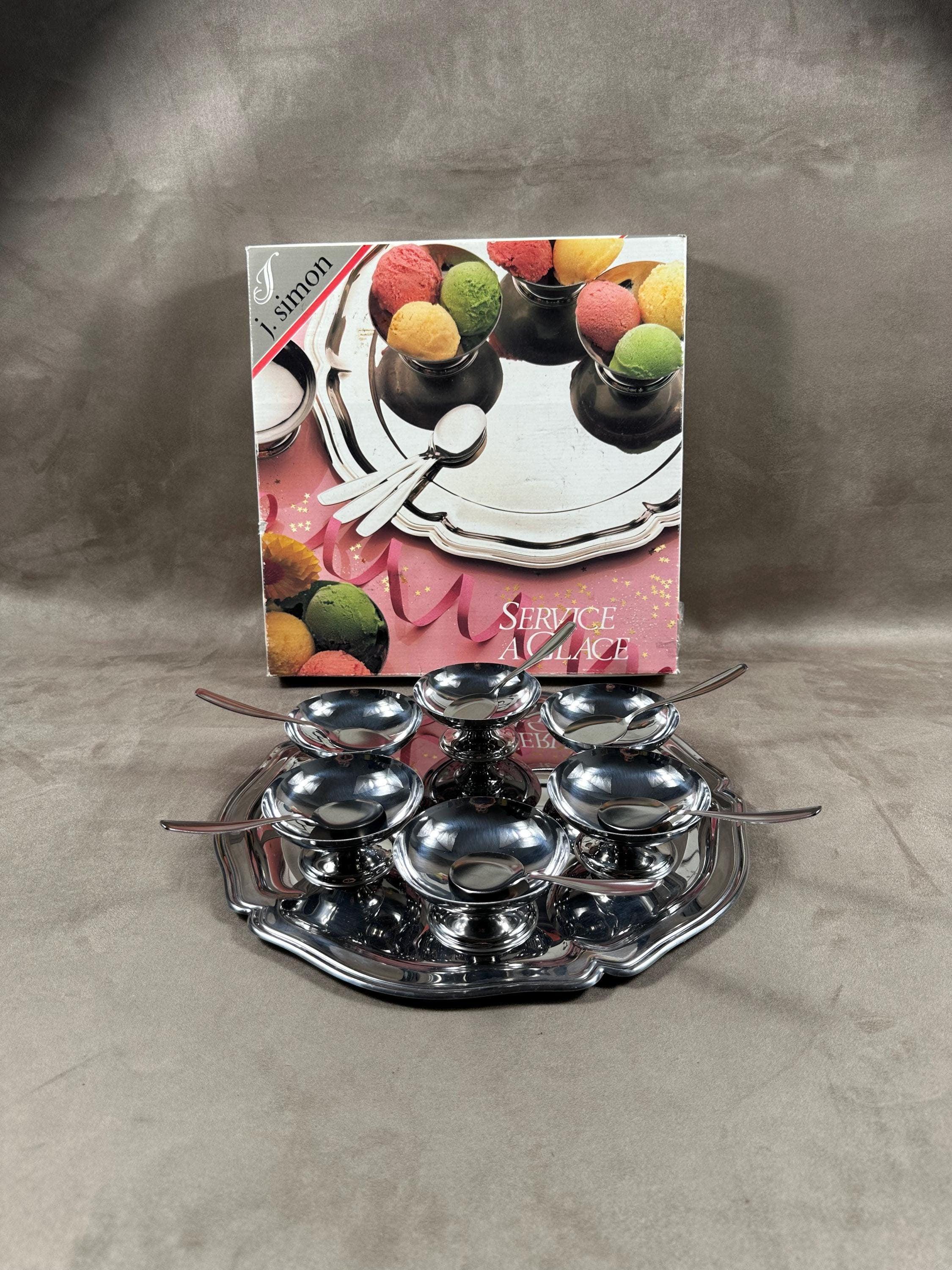 Lot De 6 Coupes à Glace Vintage + 6 Cuillères Inox 18/10 – Made In France – Occasion