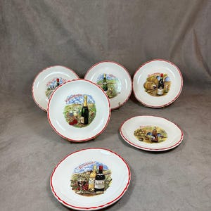 Set of 6 decorative plates on the theme french type of wines  Made in France