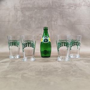 Set of 4 Perrier &quot;Extraordinaire&quot; Sparkling Water Glasses Made in France Vintage 1980