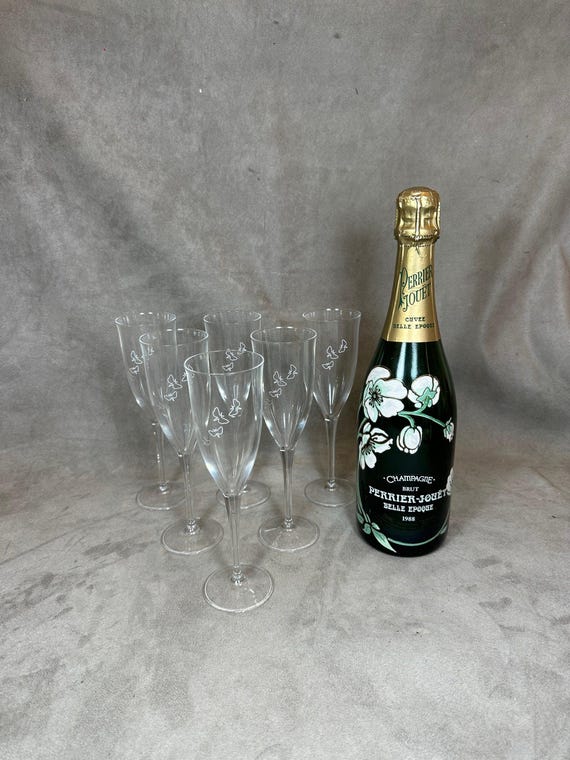 VERY RARE Set of 6 Champagne Flutes in Crystal Perrier-jouët