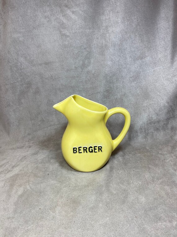 Cute Yellow Ceramic Pitcher with Matching Stand for Kitchen Decor