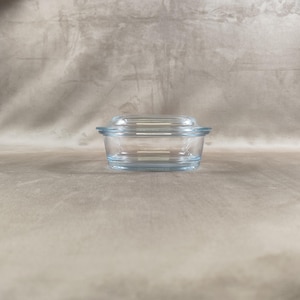Thick curved glass design container box with lid Made in France Vintage 1970