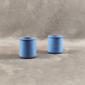 Set of 2 Blue Glazed Terracotta Yogurt Pots La Fermière Made in France Vintage 1990