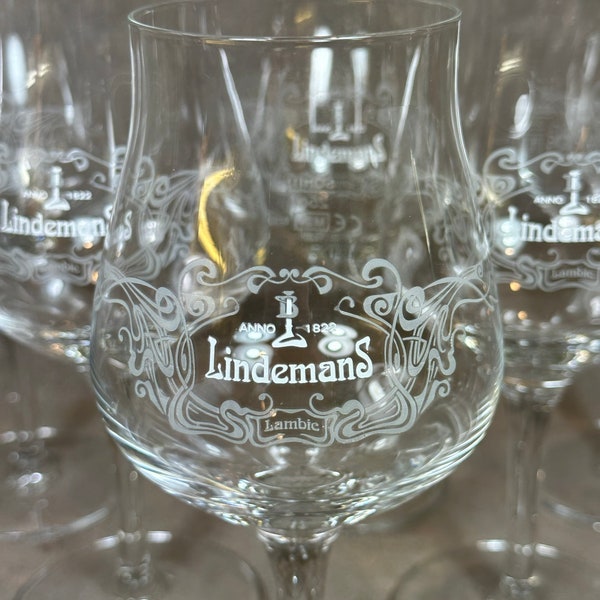 RARE Lot de 6 verres à pied pour bière Lindemans en verre vintage