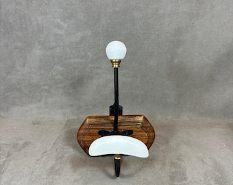 Vintage wooden and porcelain wall coat rack 1960&#39;s
