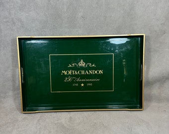 RARE Moet et Chandon édition 250 Anniversaire  Plateau rectangulaire en bois vert champagne  vintage Made in France