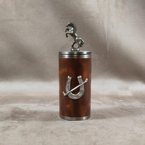 VERY RARE Cigarette Dispenser Music Box letaher style with Horse Design Made in France Vintage 1970