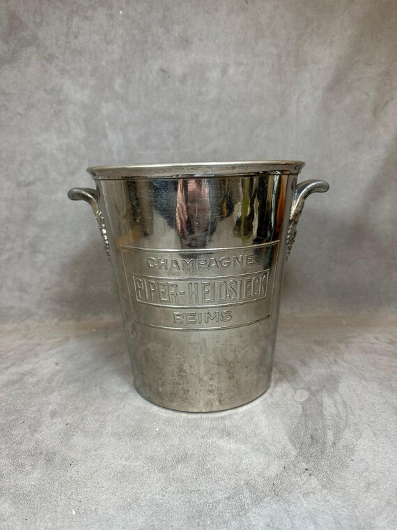 A Lovely Classic Cream Coloured, Vintage, French, Metal, Piper Heidsieck Champagne, Ice Bucket