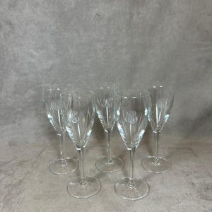 Set mit 5 Vintage-Glasflöten Champagner Roederer Reims 1980er Jahre