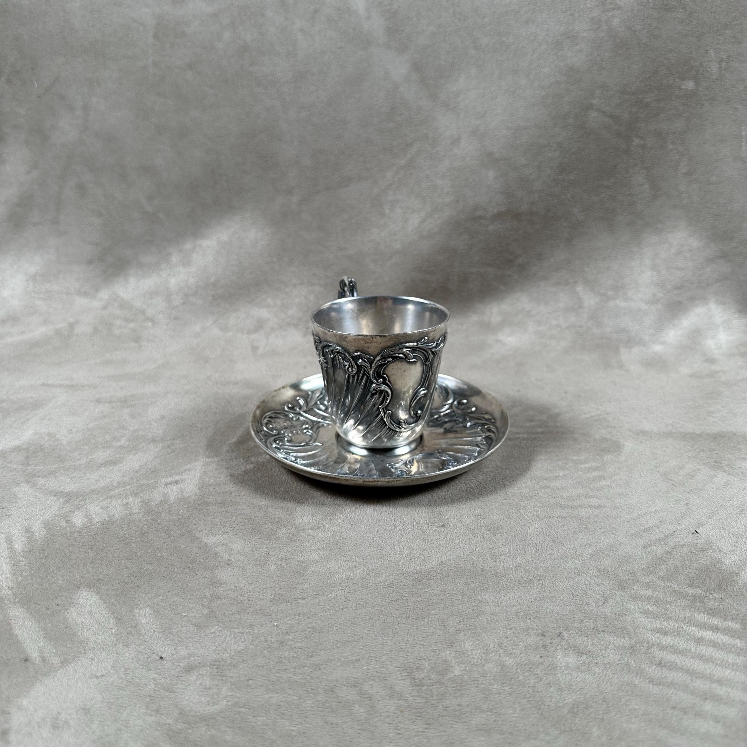 Beautiful Silver Metal Mug With Saucer Gallia Christofle With