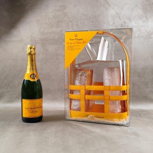 SELTENE „Gelber Korb“ Champagner Veuve Clicquot Flutes Trendy Verrines Schürze Made in France Vintage 2000