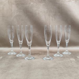 Juego de 6 flautas de cristal Champagne Royal Coteau à Grauves Made in France vintage 1970