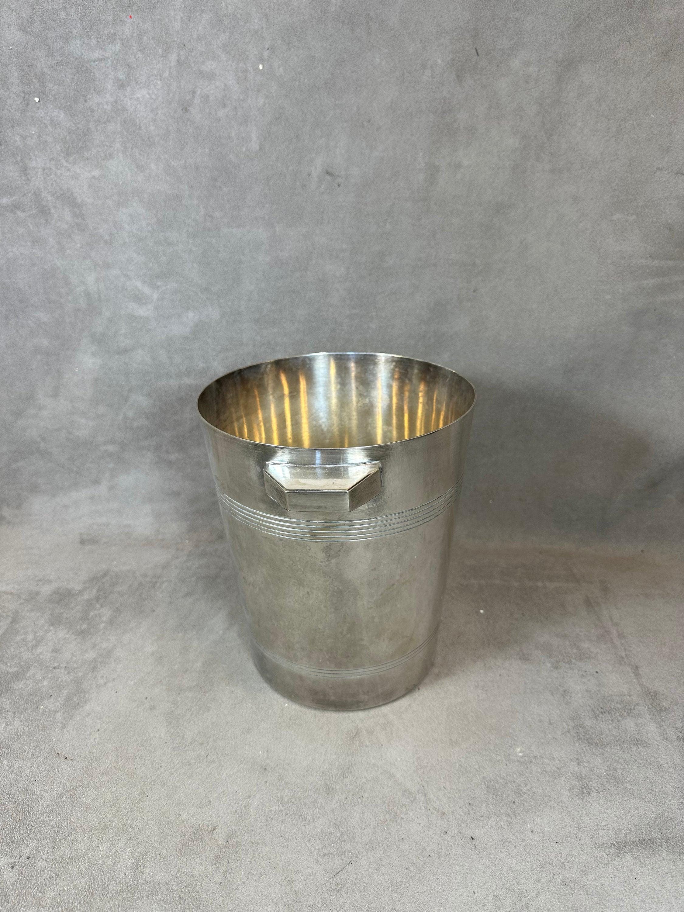 Seau à Champagne Wiskemann Métal Argenté - Made In France 1950 - Vintage