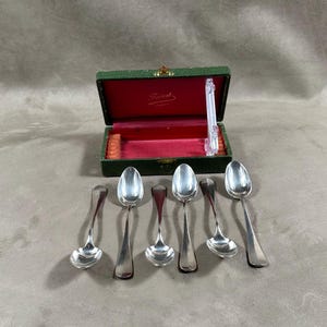 RARE Set of 6 small spoons Armand Frenais in silver metal with ribbon decoration in a box Made in France