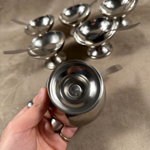 Lot 6 coupes à glace avec 6 cuillères et plateau inox 18/10 vintage