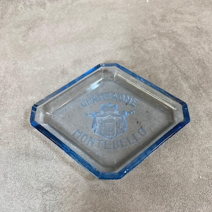 Montebello champagne ashtray in vintage blue glass Made in France