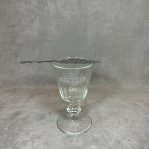 RARE Set of an absinthe glass and old absinthe spoon in metal vintage 1970 Made in France