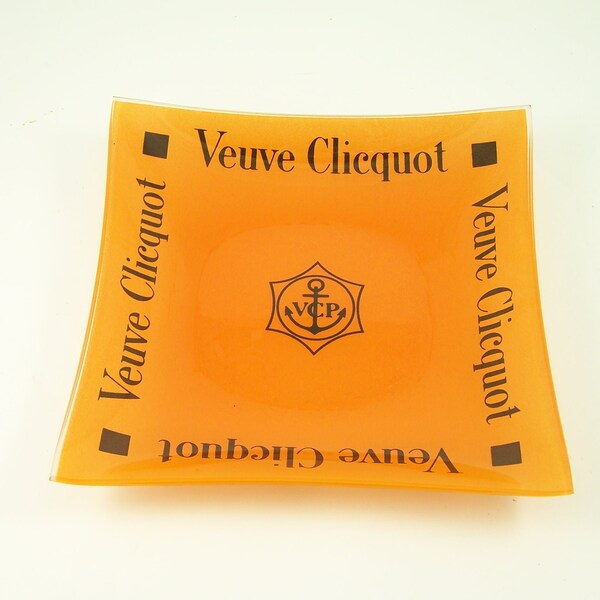 Veuve Clicquot trinket bowl orange VCP square glass plate design vintage | Made in France