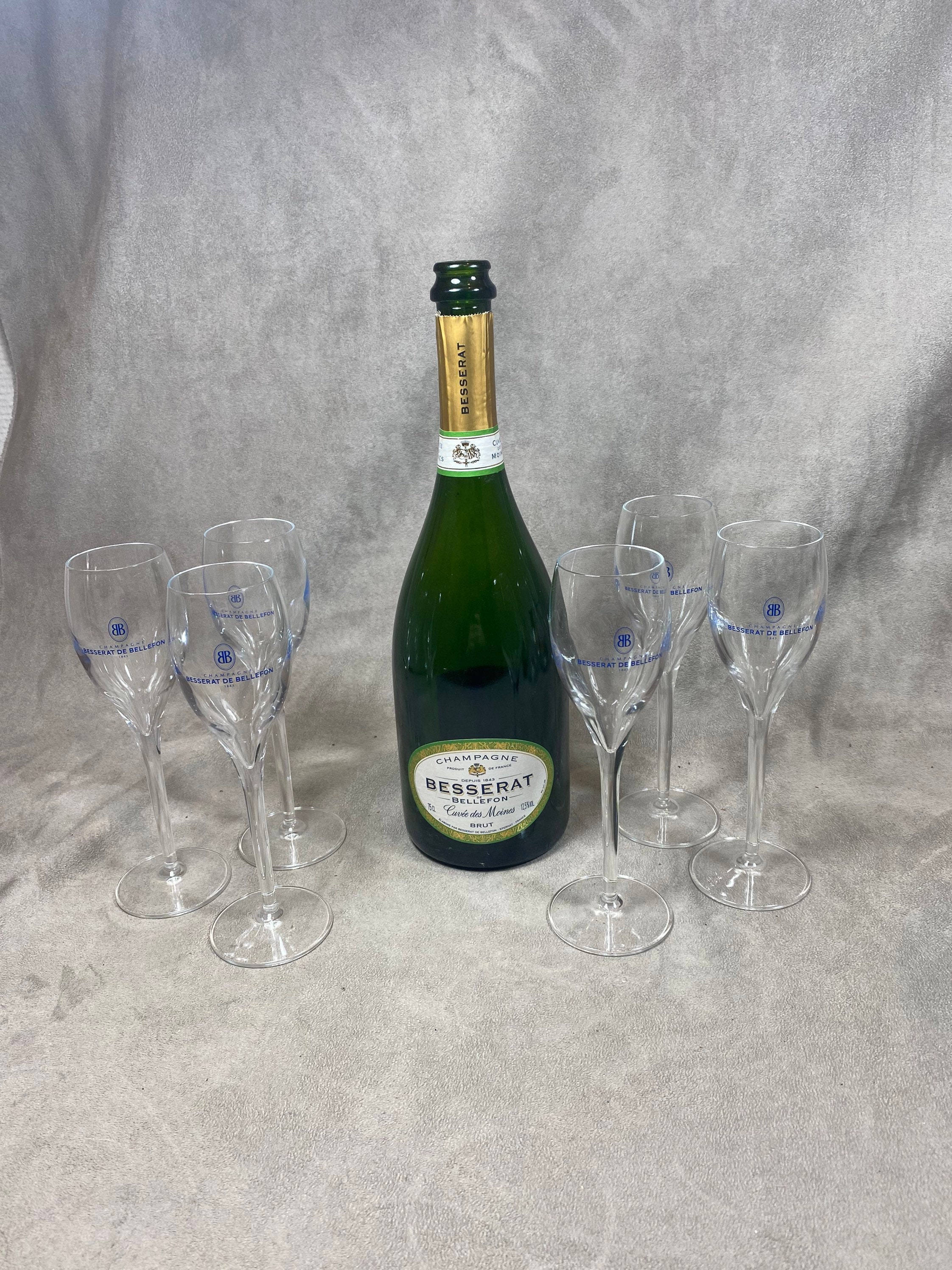 Lot de 6 Coupes à Champagne en Verre Besserat Bellefon Vintage Made in France